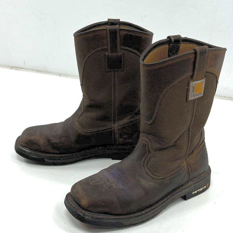 Carhartt Wellington Pull-On Steel Toe Brown Leather Work Boots Size 9