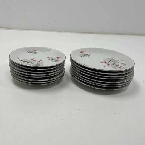 Vintage Royal Duchess Bavaria China Plate Lot 16pc Floral Platinum Trim MCM