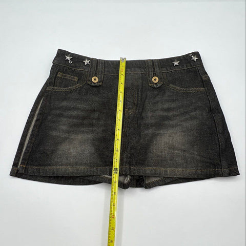 IFIK Women's Black Denim Skort Star Studs Faded Side Zip Y2K Style Size 13