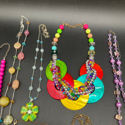 Vintage to Modern Costume Jewelry Lot 1.1 lbs Beaded Statement Necklaces 11pc