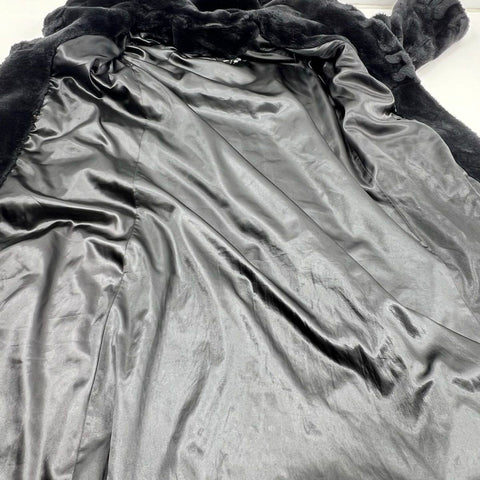 Jones New York Women's Black Faux Fur Hooded Long Coat Jacket Size S