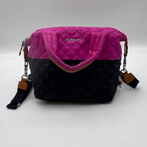 MZ Wallace Pink Navy Quilted Nylon Small Sutton Satchel Crossbody Bag