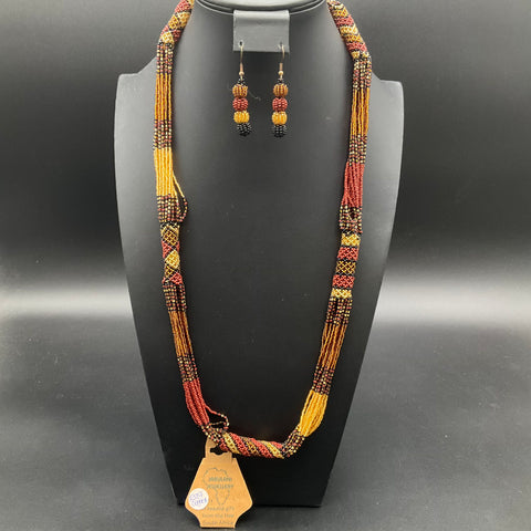 Jabulani Jewellery South African Zulu Seed Bead Necklace and Earrings Set