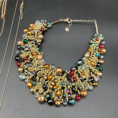 Costume Jewelry Lot 10 Necklaces Gold Tone Beaded Statement Pendants Aldo
