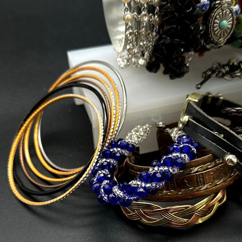 Boho Eclectic Costume Jewelry Lot 40+ Bracelets Beaded Bangles Southwestern