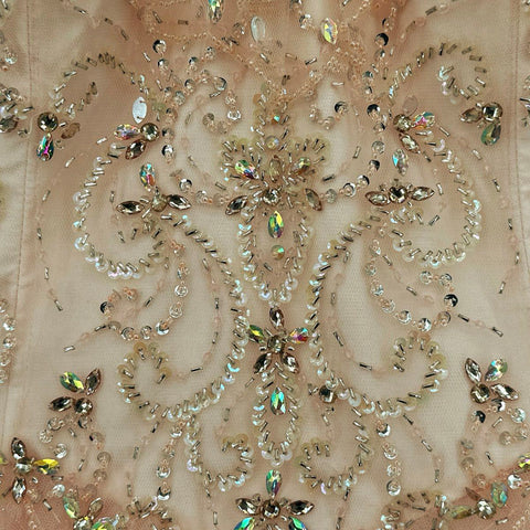 Layla K Women's Pink Beaded Sequin Tulle Formal Ball Gown Corset Back Sz 18