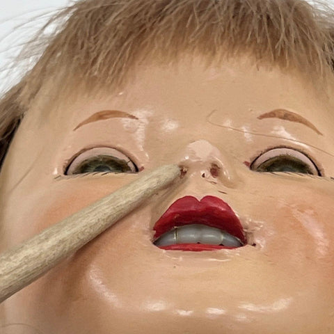 Vintage Composition Doll Unmarked 1920s 1930s Sleep Tin Eyes Human Hair Wig 19"