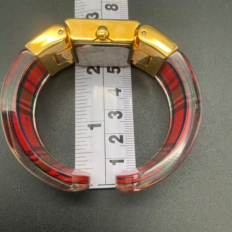 Joan Rivers Classics Gold Tone Red Plaid Cuff Bracelet Watch New Battery