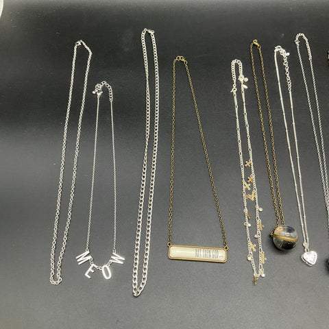 Costume Jewelry Lot 14 Necklaces American Eagle Rhinestone Initial Charms 0.5lb
