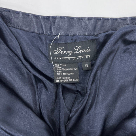 Terry Lewis Women's Navy Blue Genuine Leather Straight Leg Pants Size 18