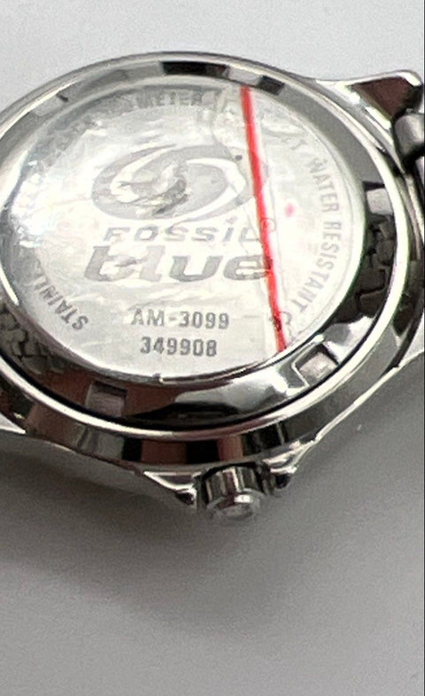 Vintage Fossil Blue AM-3099 Stainless Steel Women's Watches Lot w/ Tin