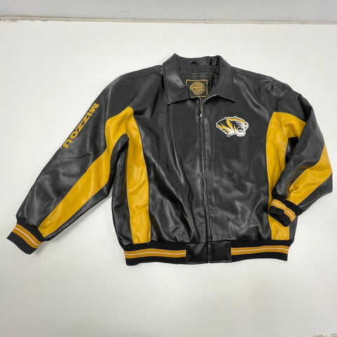 G-III Black Gold Vintage Y2K Mizzou Tigers Faux Leather Bomber Jacket Mens XXL