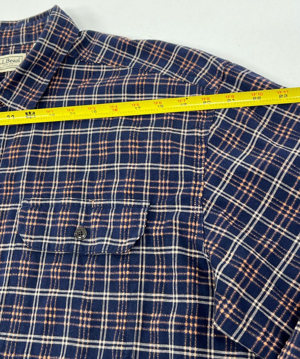 Men's LL Bean Blue Orange Plaid Long Sleeve Button Up Cotton Shirt - Size XLT