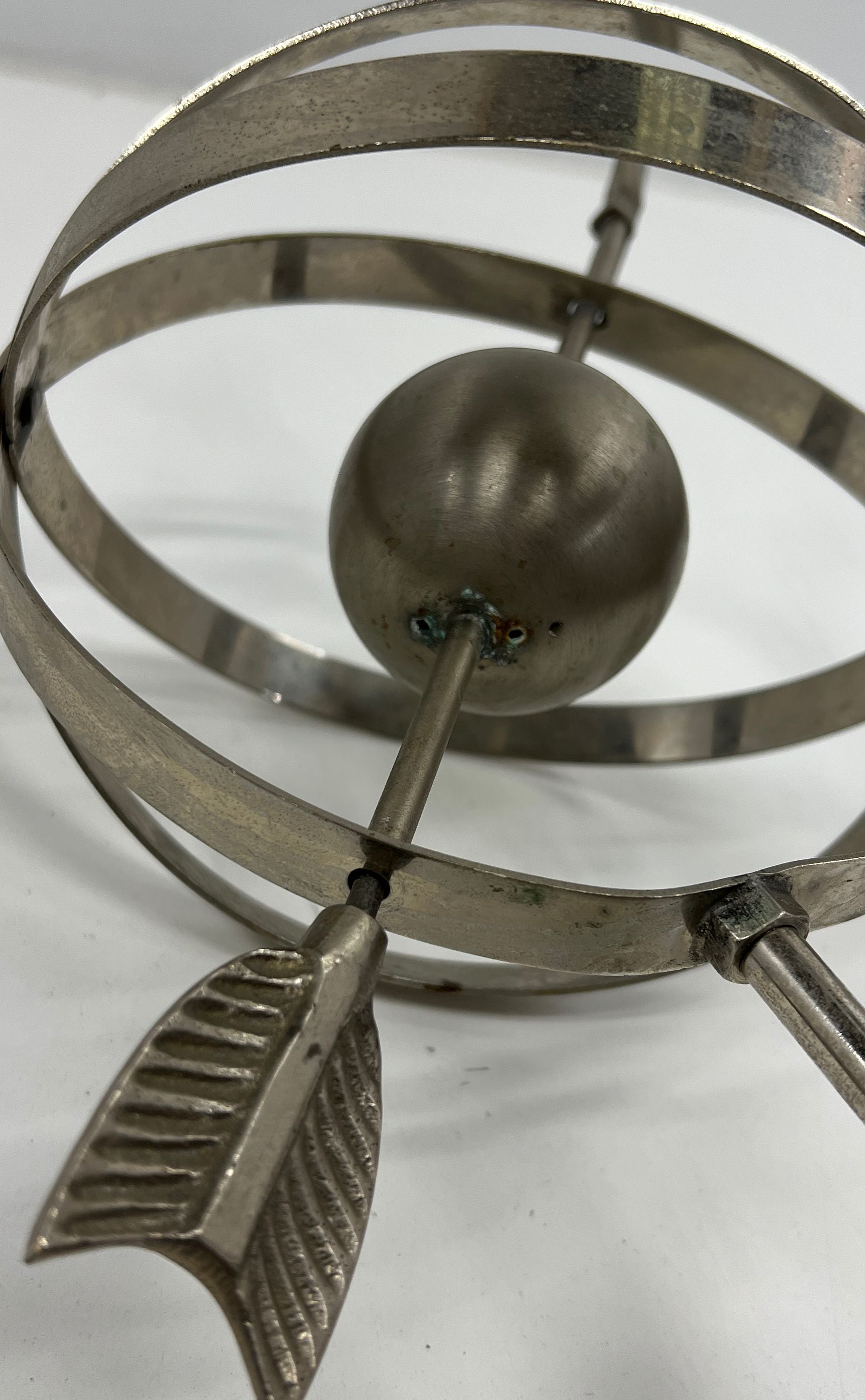 VTG Silver Tone Metal Armillary Sphere Sun Dial Desk or Table Top Decor Piece