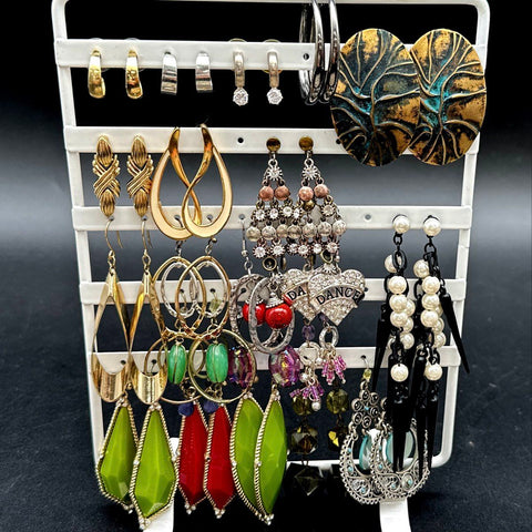 Vintage to Modern Costume Jewelry Earring Lot 25+ Pairs Hoops Studs Dangles