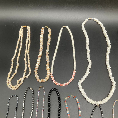 Vintage to Modern Costume Jewelry Lot of 15 Necklaces Shell Beaded Pendant