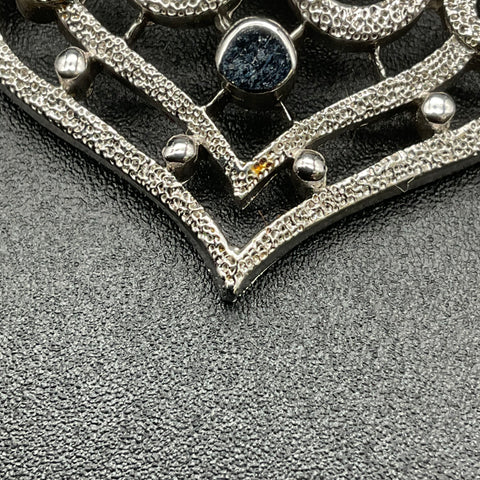 Vintage Crown Trifari Silver Tone Filigree Scroll Rhinestone Pendant Necklace