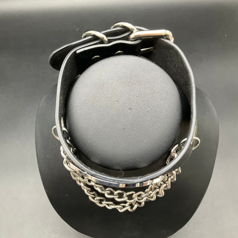 Killstar Black Faux Leather Double Chain Choker Collar 17"
