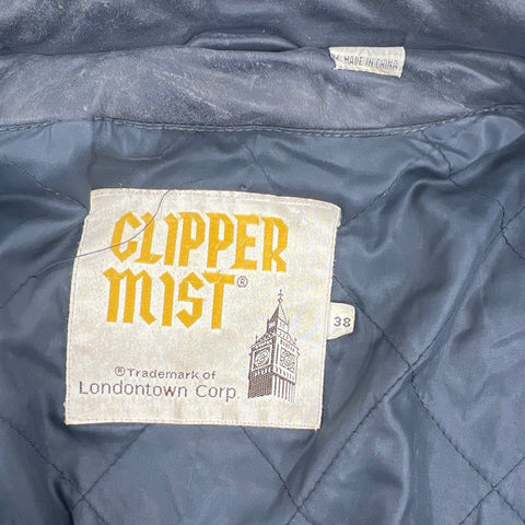 Vintage 80s Clipper Mist Men's Leather Bomber Jacket Faded Black Quilted Sz 38