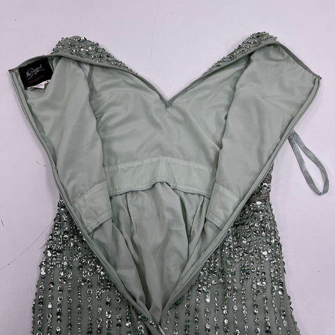 Mac Duggal Women's Sage Green Sequin Embellished Sleeveless V-Neck Dress Sz 6