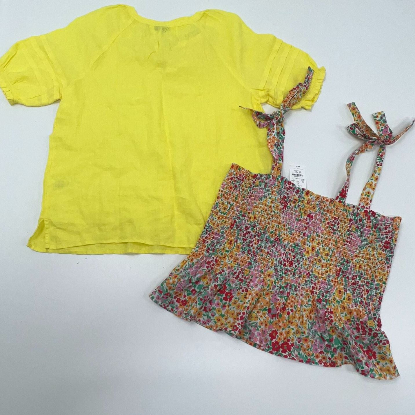 NWT Two Summer Tops Talbots J.Crew Yellow Linen Floral Multicolor Women's LG