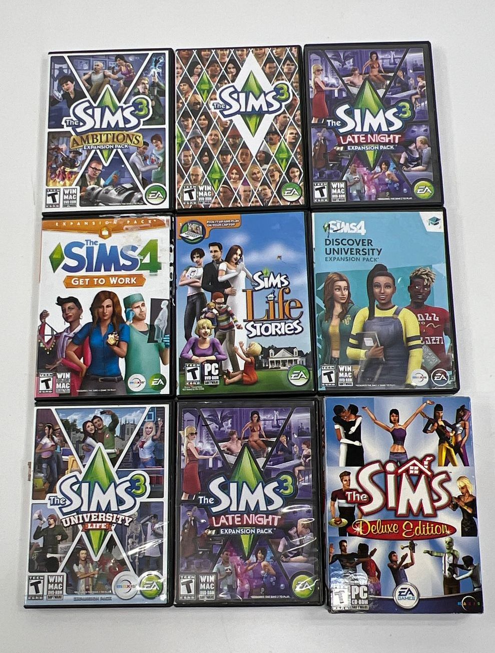EA Sims Mixed PC Games Lot in Cases Late Night Unleashed Life Stories Ambitions