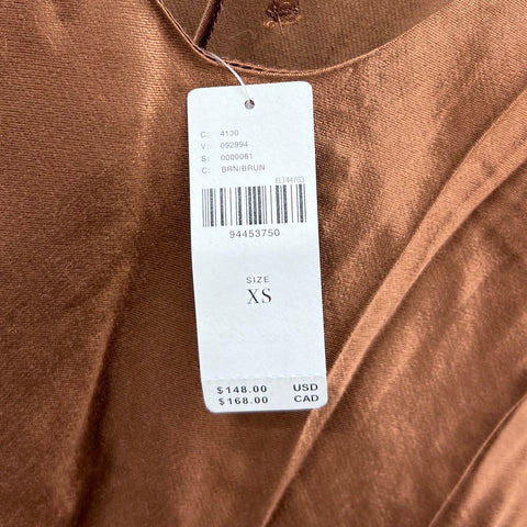 Anthropologie Women's Brown Satin Long Bell Sleeve Back Tie Mini Dress NWT Sz XS