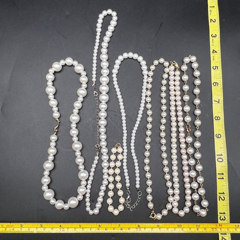 Mixed Faux & Cultured Pearl Jewelry Lot Vintage to Modern Necklaces Bracelet