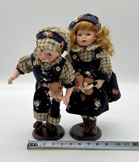 Vintage CSP Porcelain Doll Lot 1994 Boy and Girl 15 Inch With Stands 2 Pieces