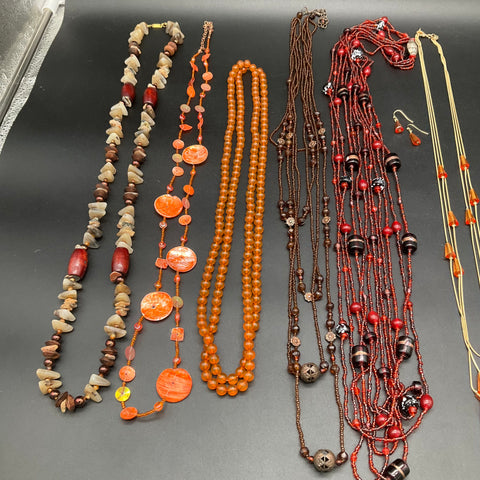 Boho Beaded Costume Jewelry Lot 1.2 Lbs Earthy Wood Shell Multi-Strand Necklaces