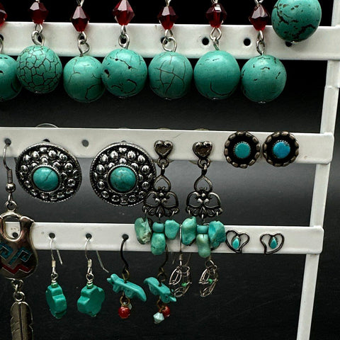 Southwestern Style Costume Jewelry Lot Turquoise Red Coral Tone 20+ Pieces