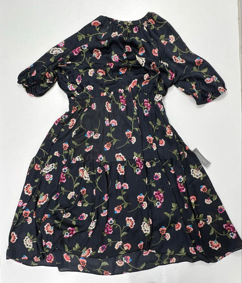 Lane Bryant Women's Black Floral Tiered Dress V-Neck Elastic Waist NWT Sz 22