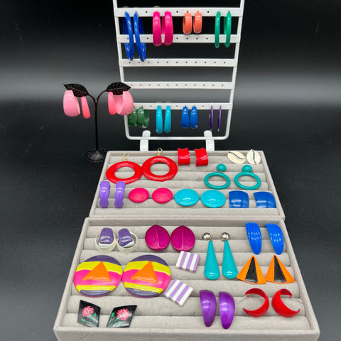 Lot of 28pr Vintage 80s Pierced Earrings Colorful Plastic Enamel Craft Repair