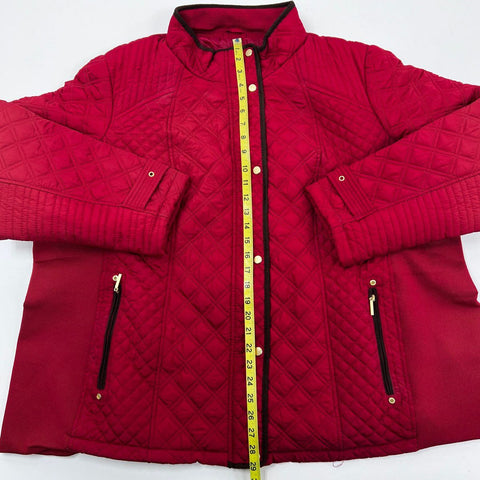 Avenue Women's Red Diamond Quilted Full Zip Mock Neck Jacket Sz 26/28 NWT