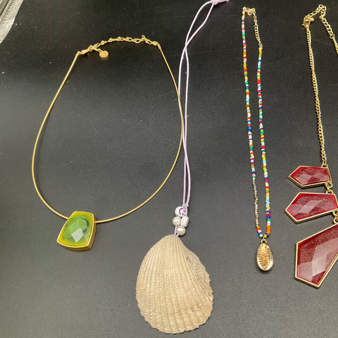 Boho Statement Necklace Jewelry Lot of 8 Beaded Bib Shell Tiger's Eye Pendant