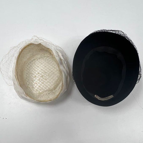 Vintage Roberta Bernay Women's Hats Lot of 2 Black Ivory Pillbox Veil Beaded