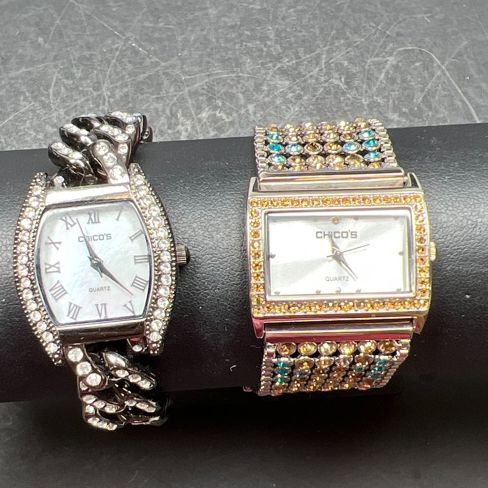 2 Chico's Rhinestone Band Wristwatches New Battery