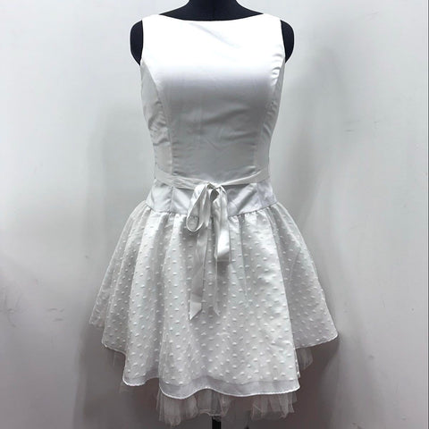 Vintage 80s Gunne Sax Women's White Satin Swiss Dot Tulle Mini Dress Sz 9/10