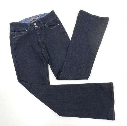 Paige Women's Hidden Hill Petite Flare Jeans Dark Wash Double Button Sz 25