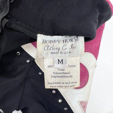 Hobby Horse Women's Western Show Top Black Pink White Studded Rhinestone USA M