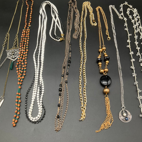 Vintage & Modern Costume Jewelry Necklace Lot of 8 Beaded Chain Pendants