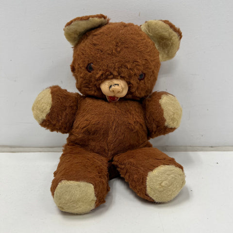 Vintage 50s 60s Rubber Face Teddy Bear Plush Brown Mid Century Kitsch Toy Doll