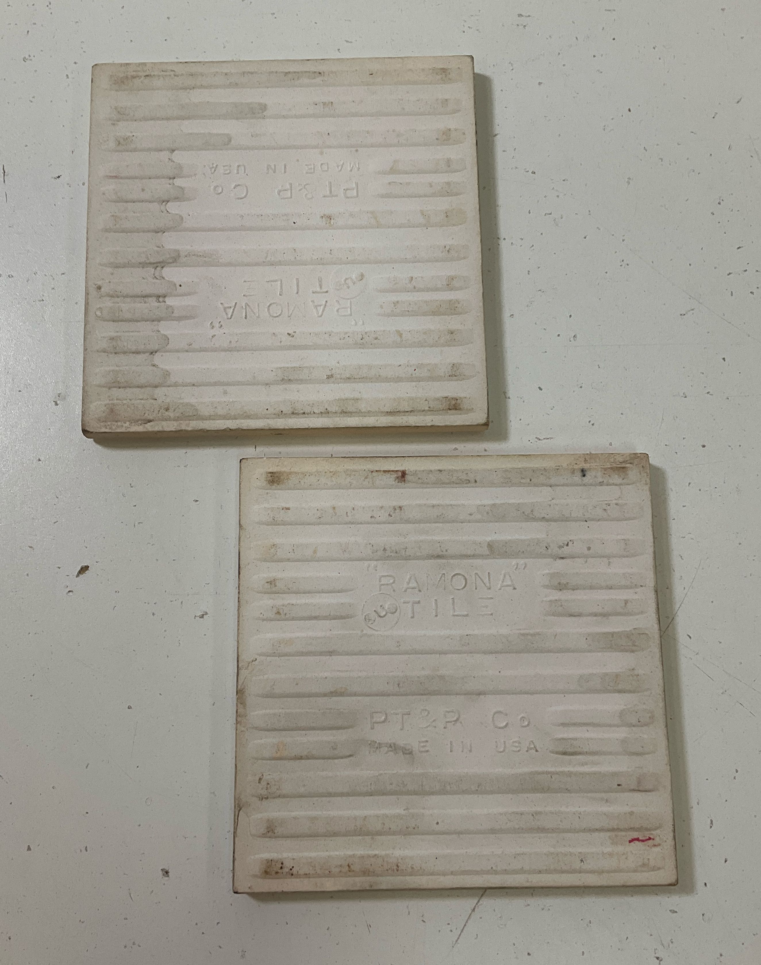 Vintage PT&P Co Ramona Tiles Lot Of 2 Peach Southwestern Motif Made In USA 4x4