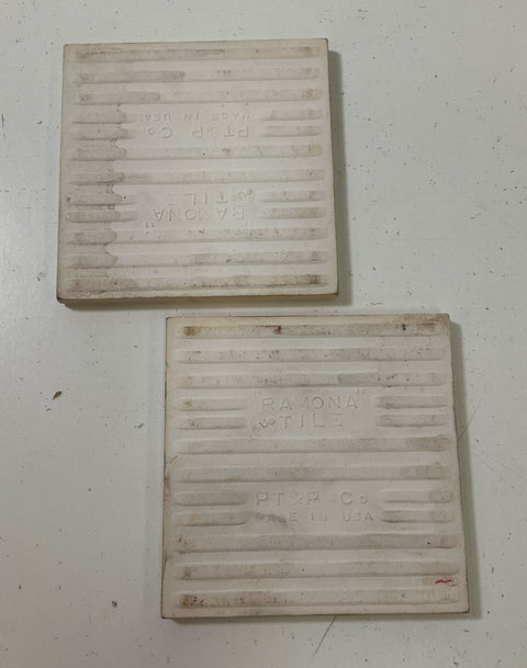 Vintage PT&P Co Ramona Tiles Lot Of 2 Peach Southwestern Motif Made In USA 4x4