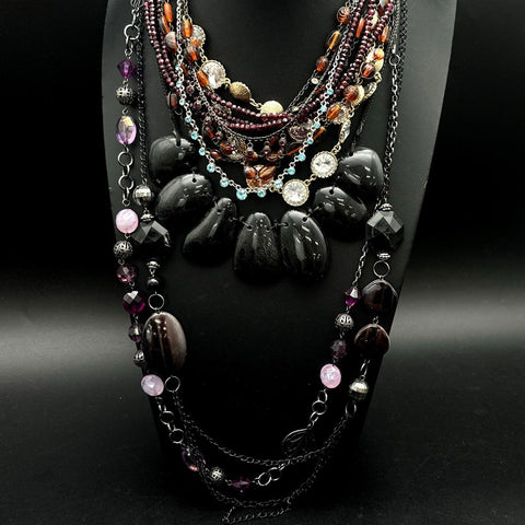 Fashion Necklace Lot Beaded Multi-Strand Rhinestone Statement Jewelry Lot of 8