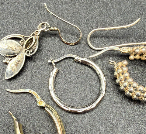 Vintage to Modern Silver Plate & Silver Alloy Earring Jewelry Lot 8 Pairs