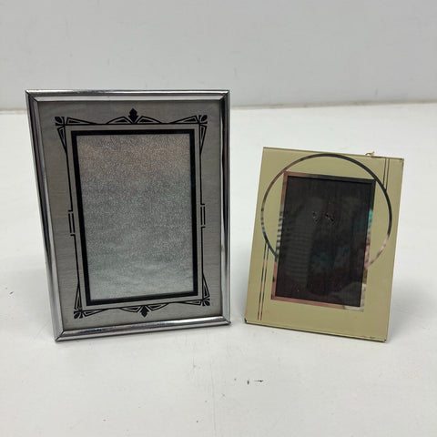 Vintage Photo Frame Lot 2 Art Deco Style Metal & Mirrored Glass Tabletop