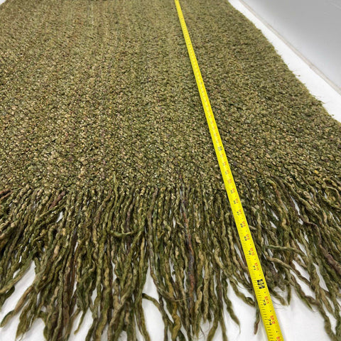 Pottery Barn Chunky Boucle Knit Throw Blanket Green Acrylic Blend Tassel Fringe