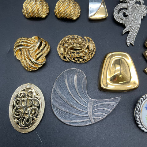 Vintage Lot 13 Scarf Slides Clips Gold Silver Tone Bow Floral Mixed Styles