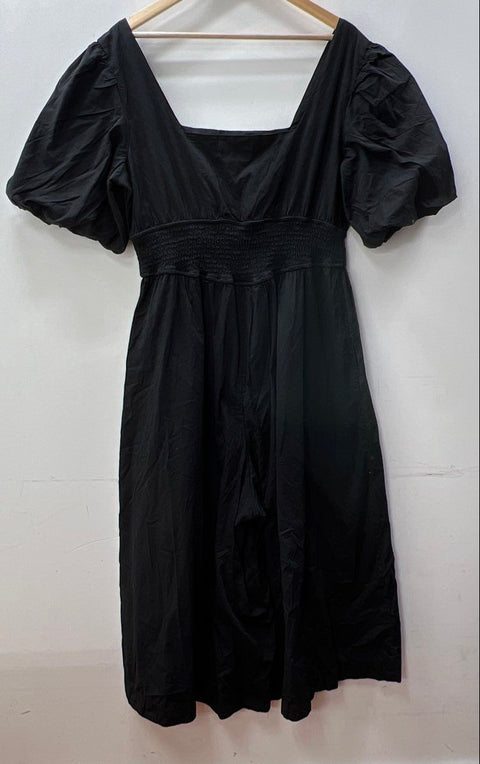 Maeve Women's Black Puff Sleeve Smocked Waist Wide Leg Jumpsuit Sz XLT
